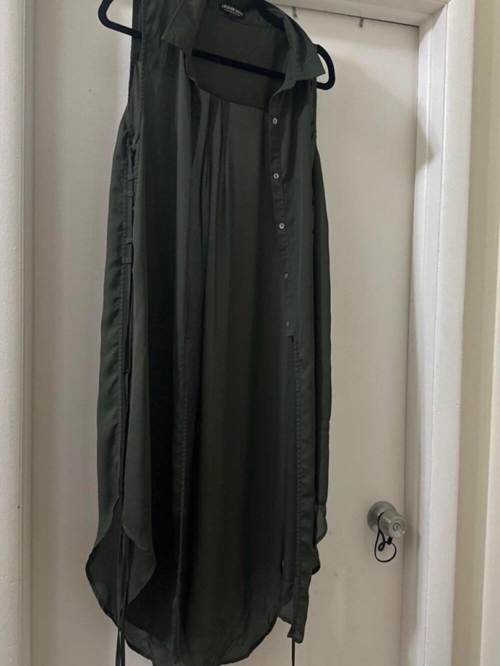 Fashion Nova Olive Green Shirt Dress — Button-Up Tie Waist Dress, Size L